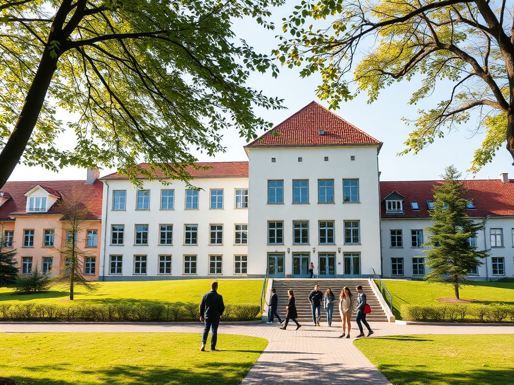 Maturzyści na Targach Edukacyjnych w Malborku zapoznający się z ofertą uczelni i szkół policealnych.