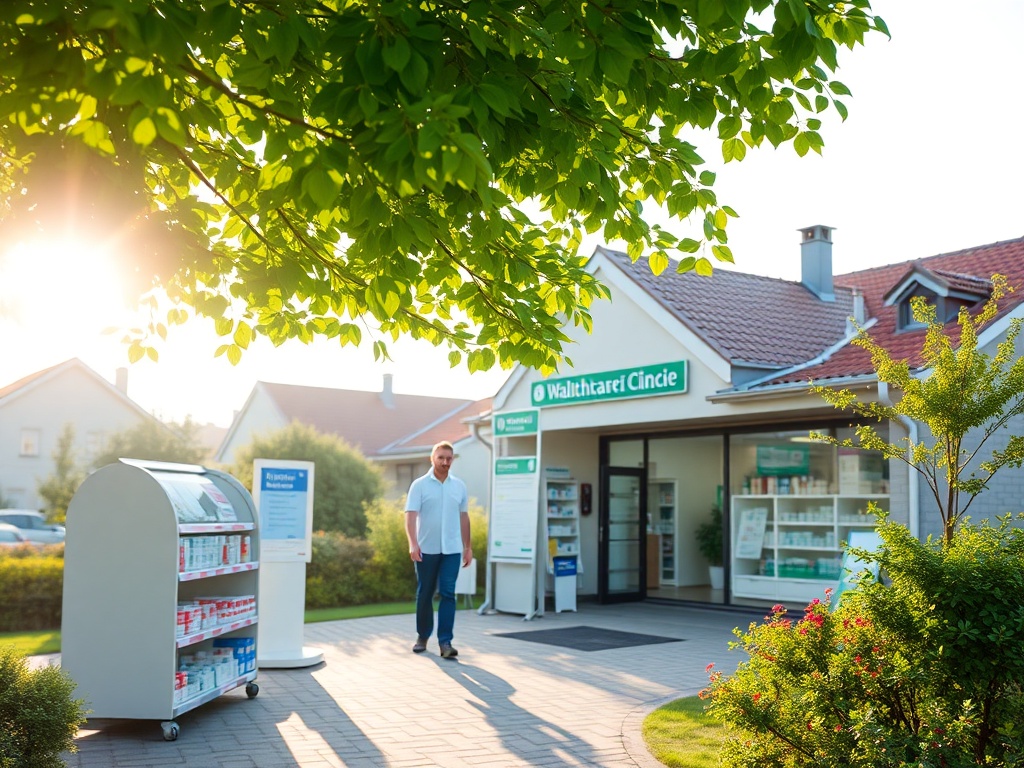 Mapa Malborka z zaznaczonymi placówkami medycznymi, ilustrująca kolejki do specjalistów Malbork